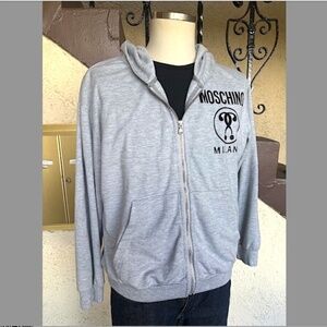 MOSCHINO COUTURE Milano Heather Gray Zip-Front Hoodie w/ Logo EUC/sz: L